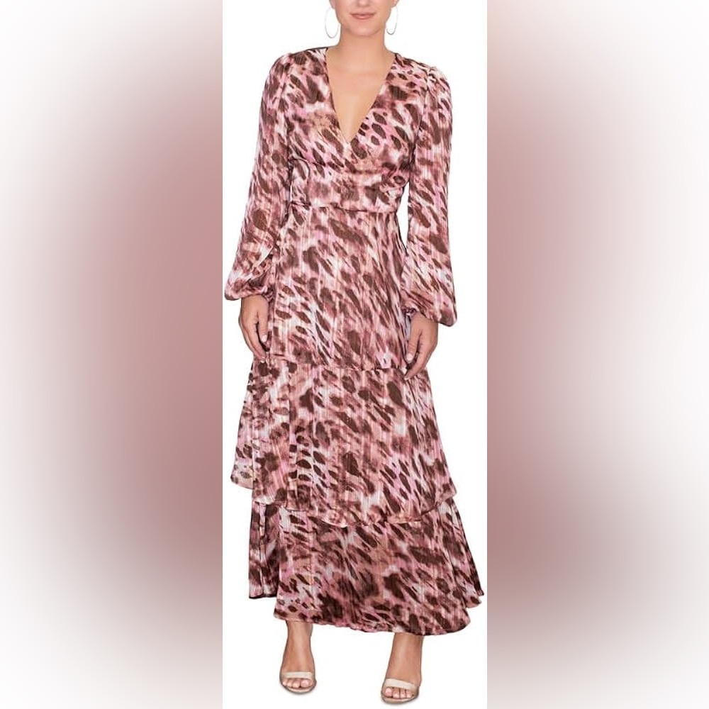 NWT RACHEL Rachel Roy Womens Pink Fatima Metallic Print Tiered Maxi Dress Size 2